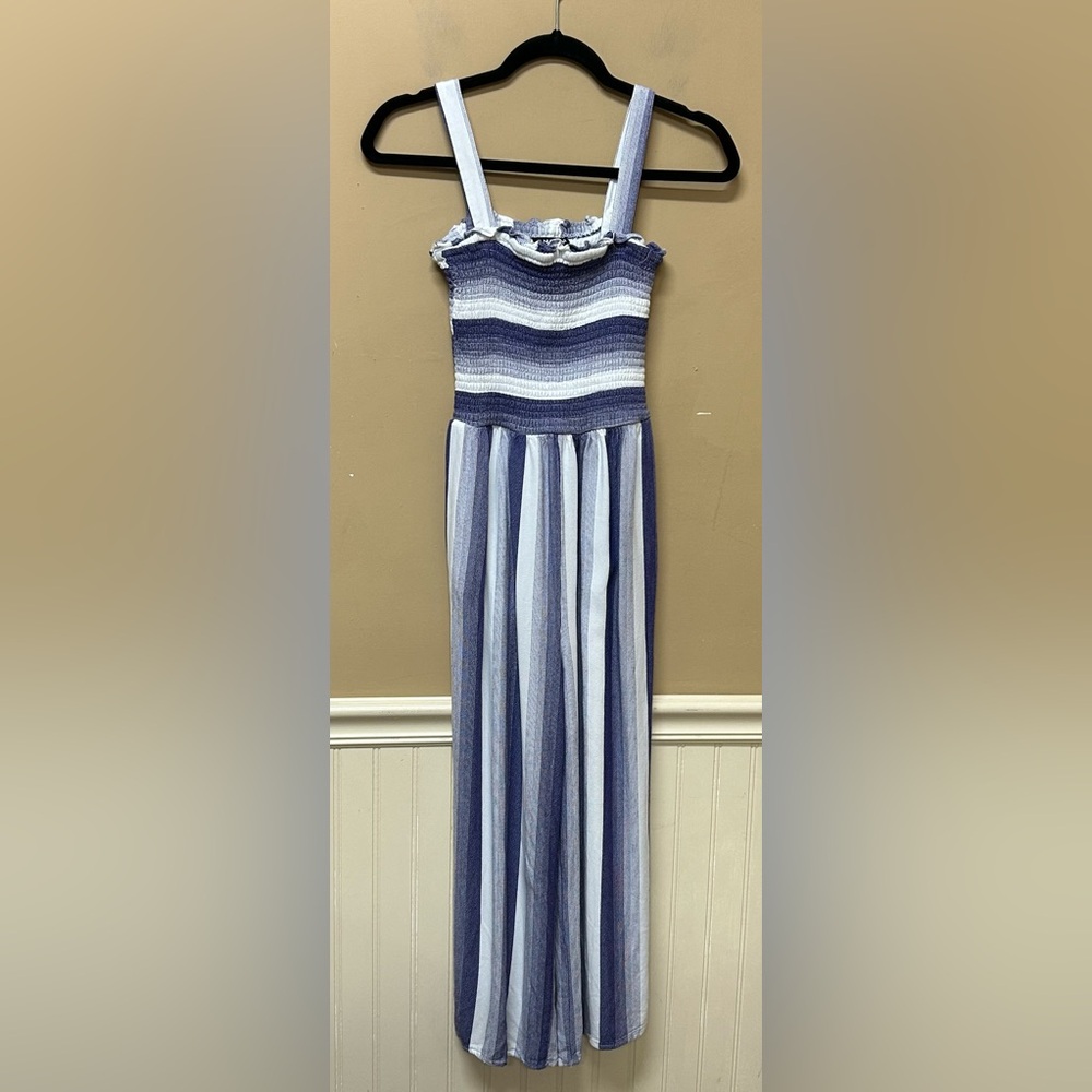 Nuon Purple White Striped Cropped Jumpsuit Size Medium Viscose